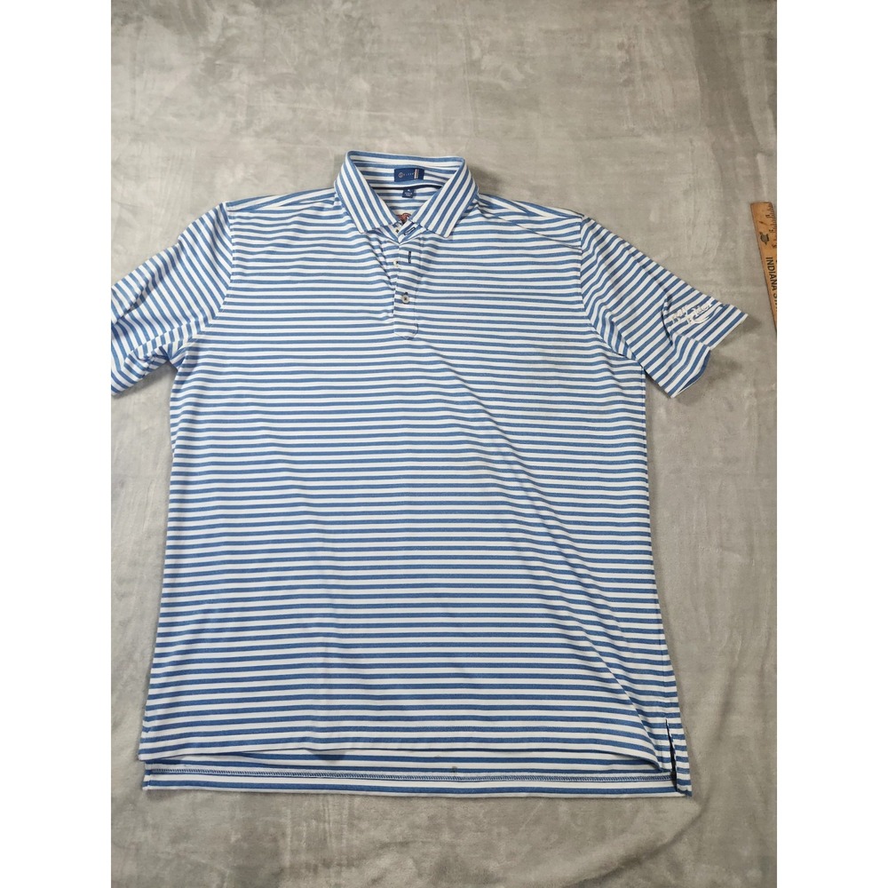 Stitch‎ Golf Polo Shirt Men's 2XL Blue White Striped KenCraft Logo